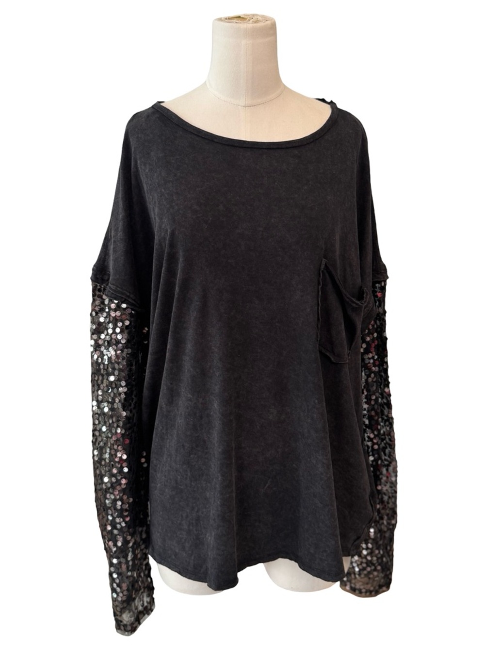 FREE PEOPLE Sequin Sleeve CELINE Tee XL - Picture 9 of 12
